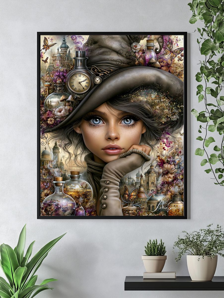 Steampunk Girl Portrait Print. — room view 4