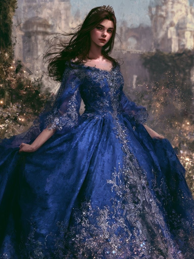 Enchanted Blue Gown Portrait Print. poster detail