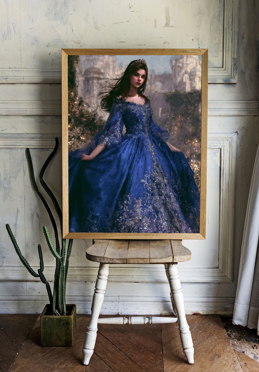 Enchanted Blue Gown Portrait Print. — room view 1