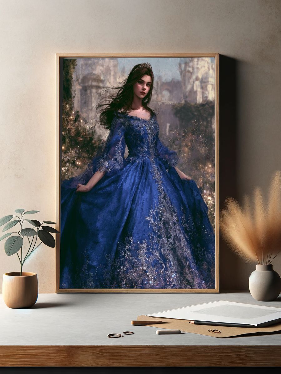 Enchanted Blue Gown Portrait Print. — room view 2