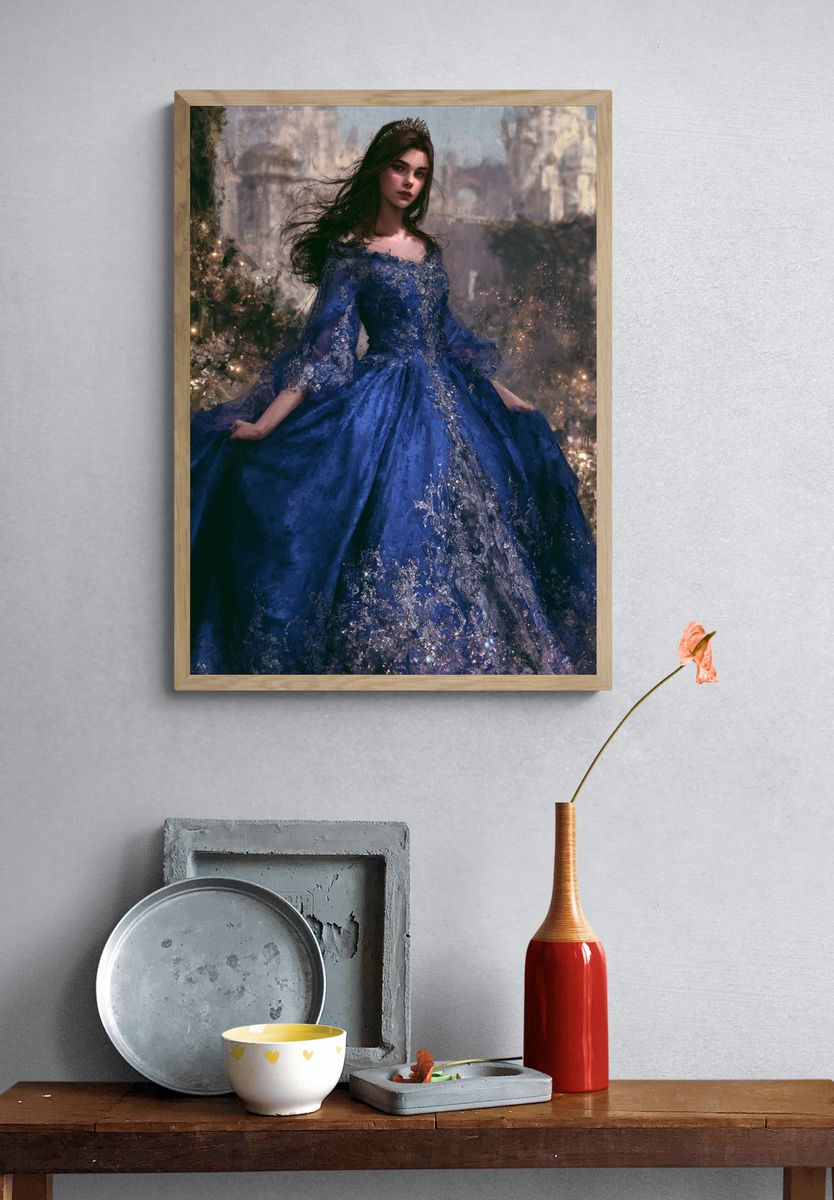 Enchanted Blue Gown Portrait Print. — room view 3