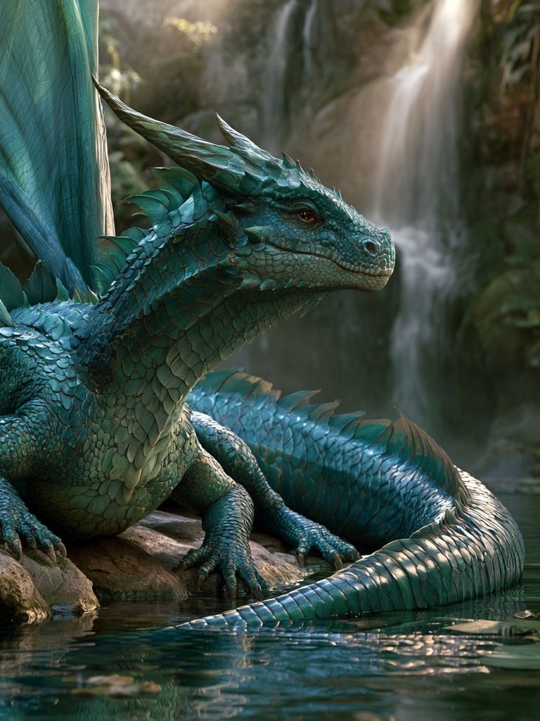 Emerald Dragon Waterfall Print. poster — illustration art