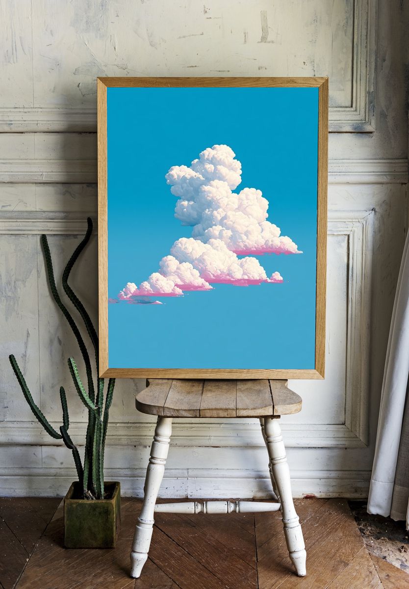 Cotton Cloudscape Illustration Poster. — room view 1