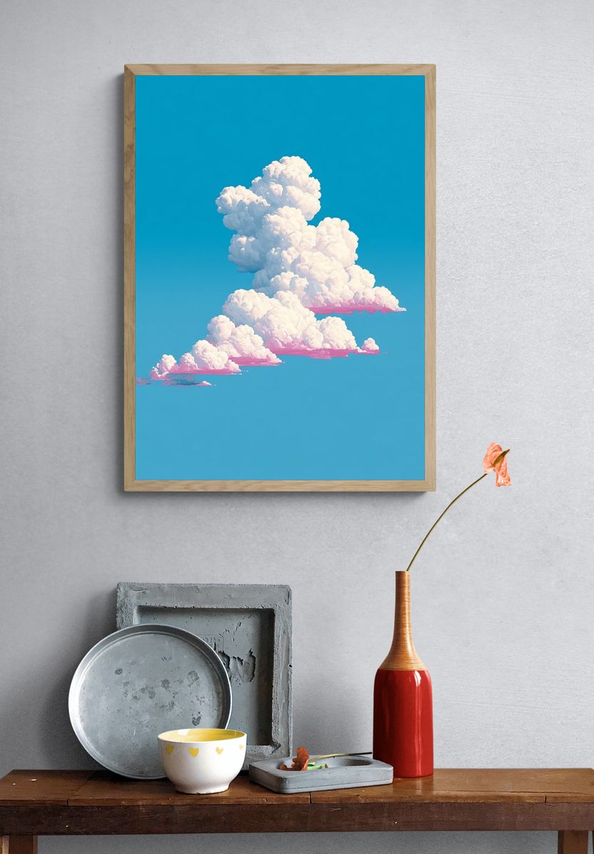 Cotton Cloudscape Illustration Poster. — room view 3