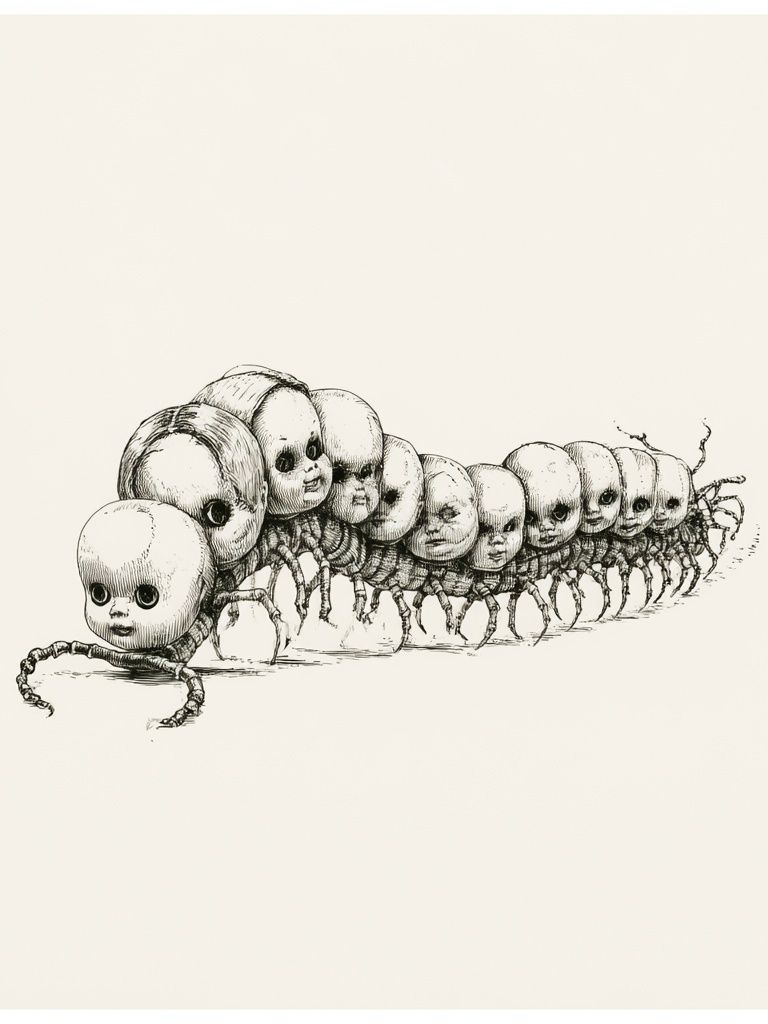 Surreal Caterpillar Dolls Print. poster detail