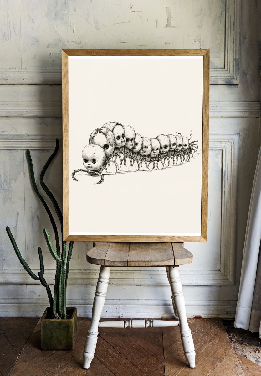 Surreal Caterpillar Dolls Print. — room view 1