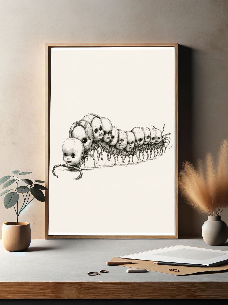 Surreal Caterpillar Dolls Print. — room view 2