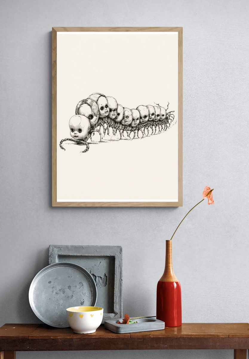 Surreal Caterpillar Dolls Print. — room view 3