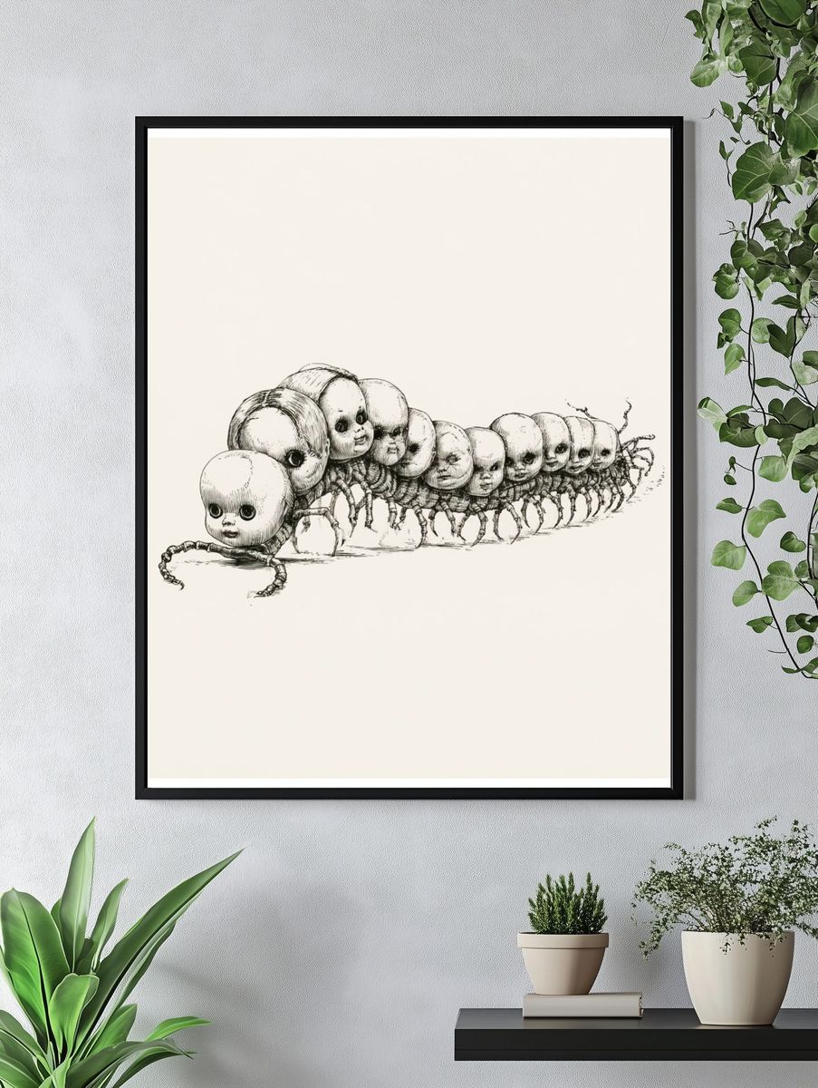 Surreal Caterpillar Dolls Print. — room view 4