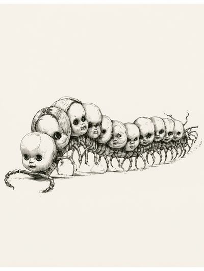 Surreal Caterpillar Dolls Print. poster