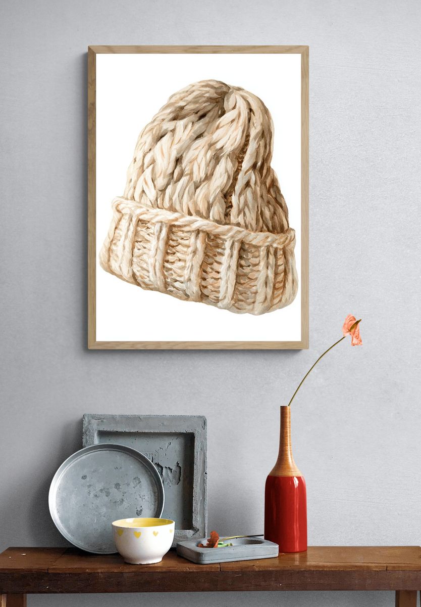 Knitted Beanie Watercolor Print. — room view 3