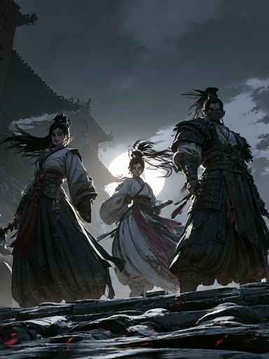 Samurai Moonlit Battle Illustration Poster. poster detail