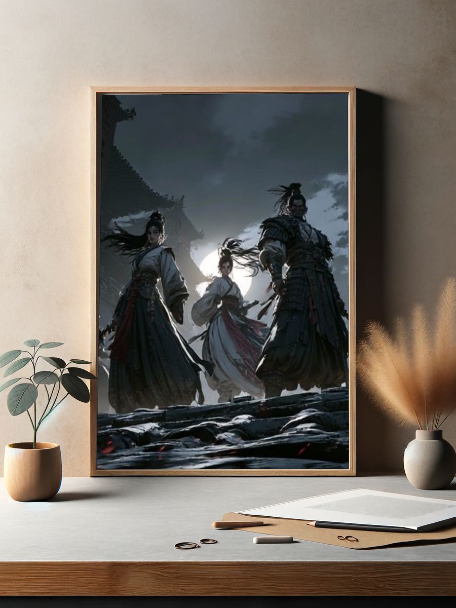 Samurai Moonlit Battle Illustration Poster. — room view 2