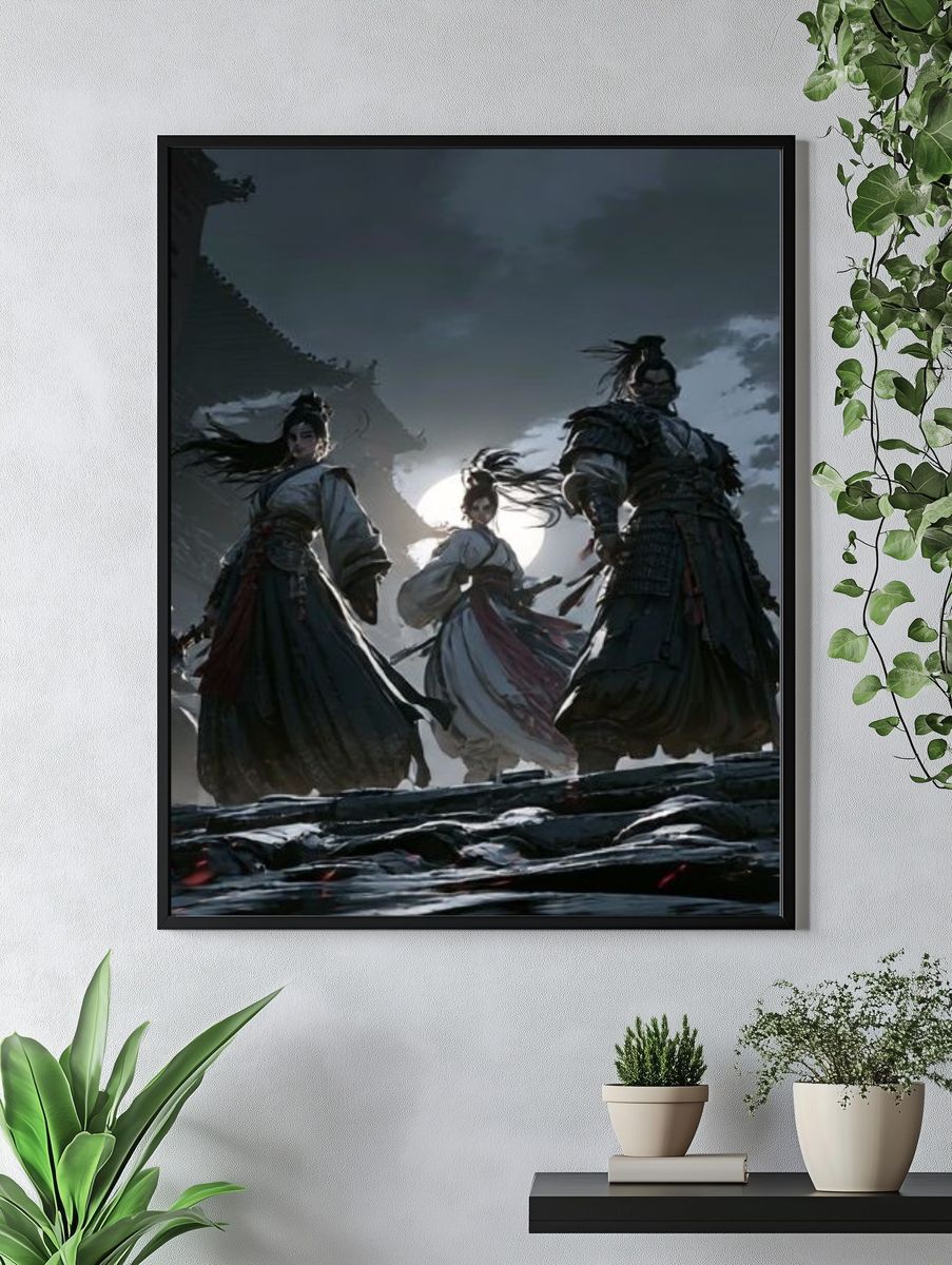 Samurai Moonlit Battle Illustration Poster. — room view 4