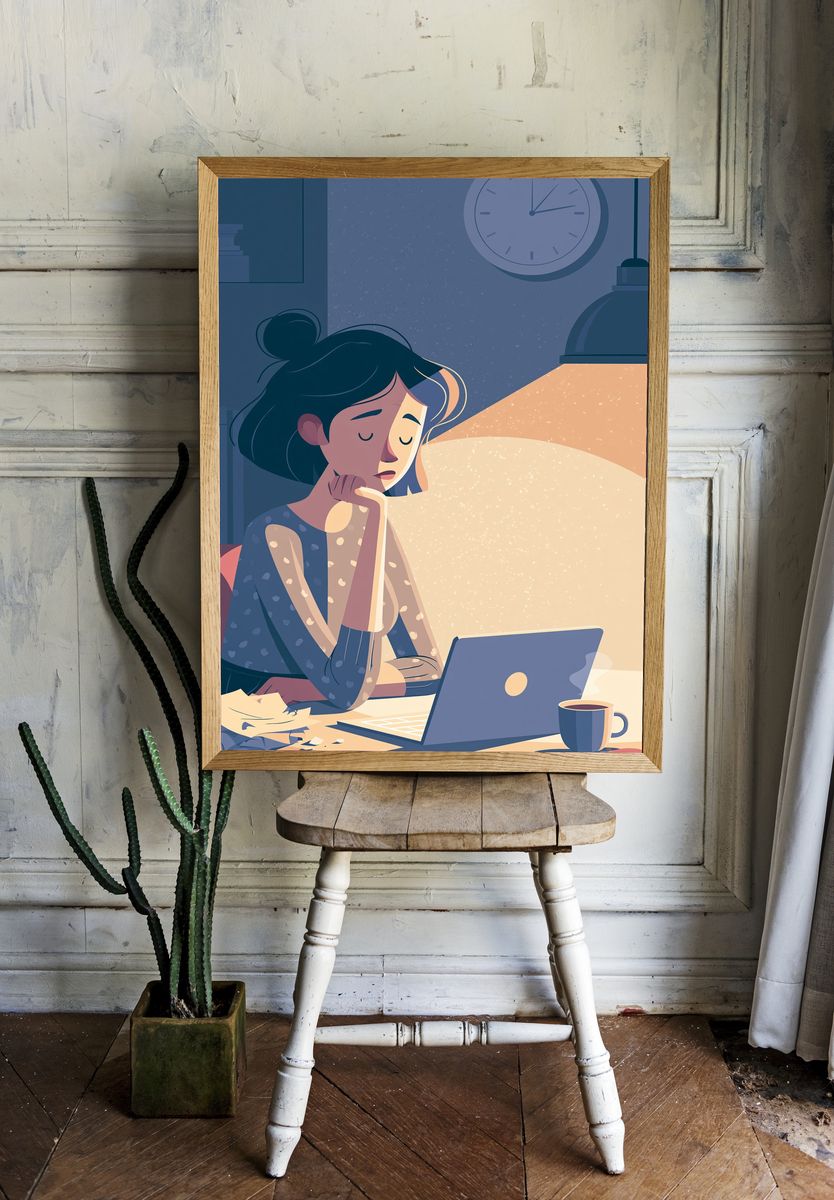 Late-Night Study Illustration Poster. — room view 1