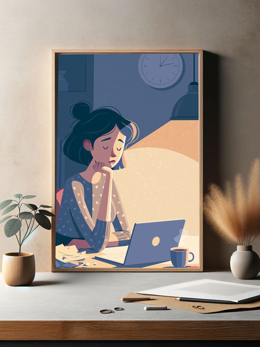 Late-Night Study Illustration Poster. — room view 2