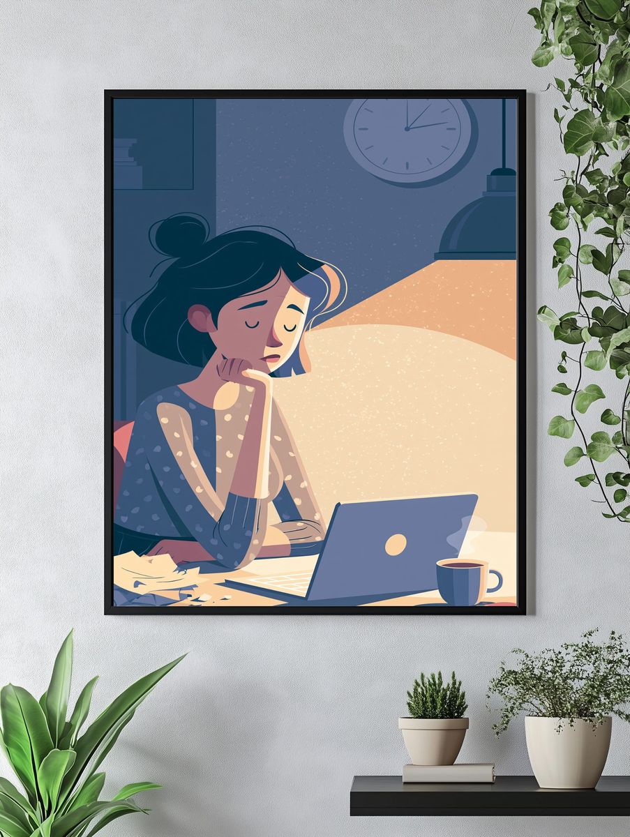 Late-Night Study Illustration Poster. — room view 4