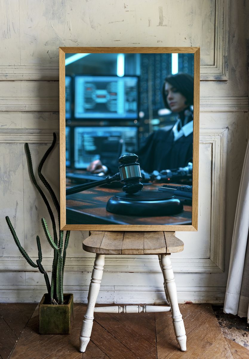 Cyberpunk Courtroom Gavel Poster. — room view 1