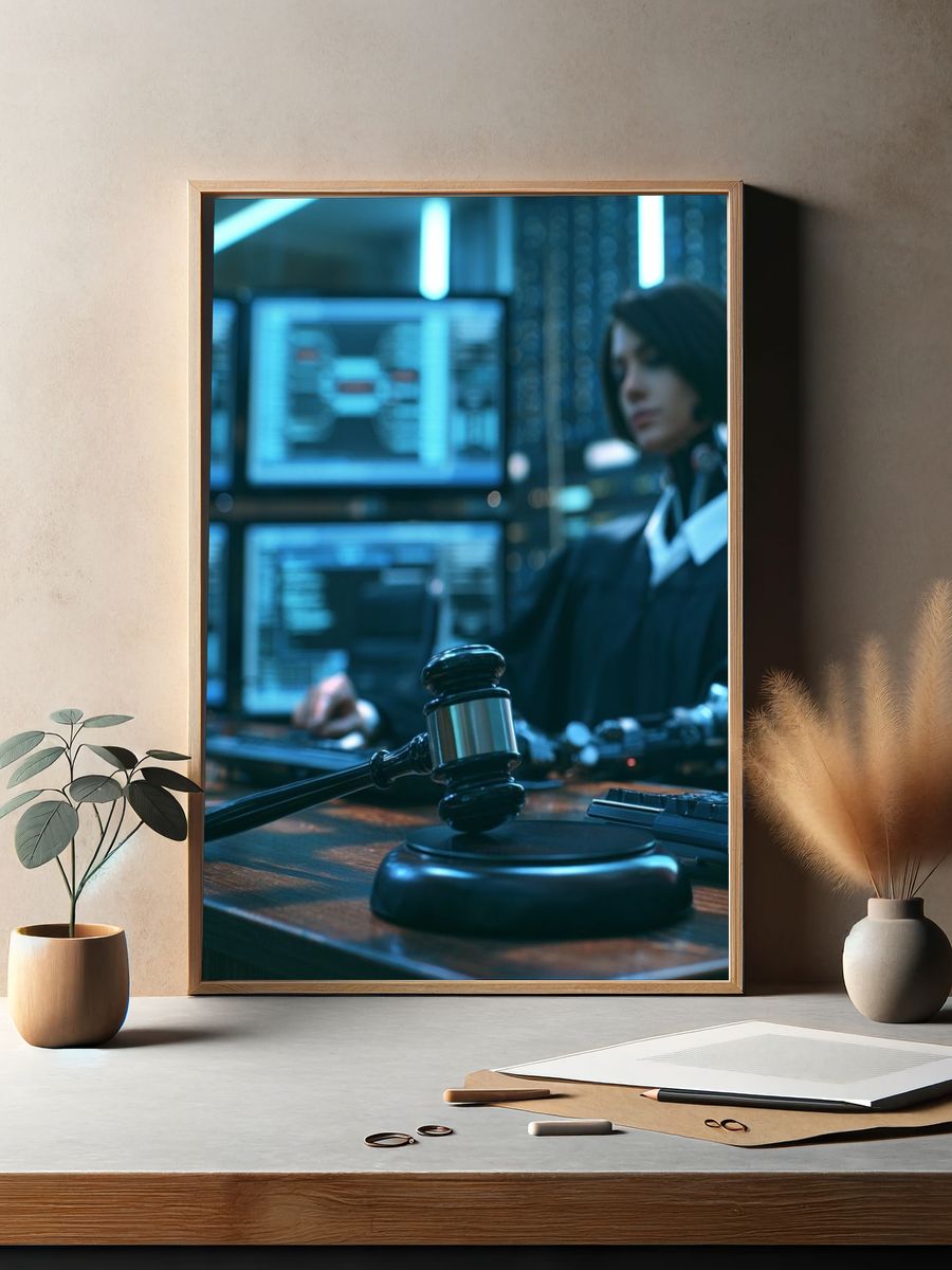 Cyberpunk Courtroom Gavel Poster. — room view 2