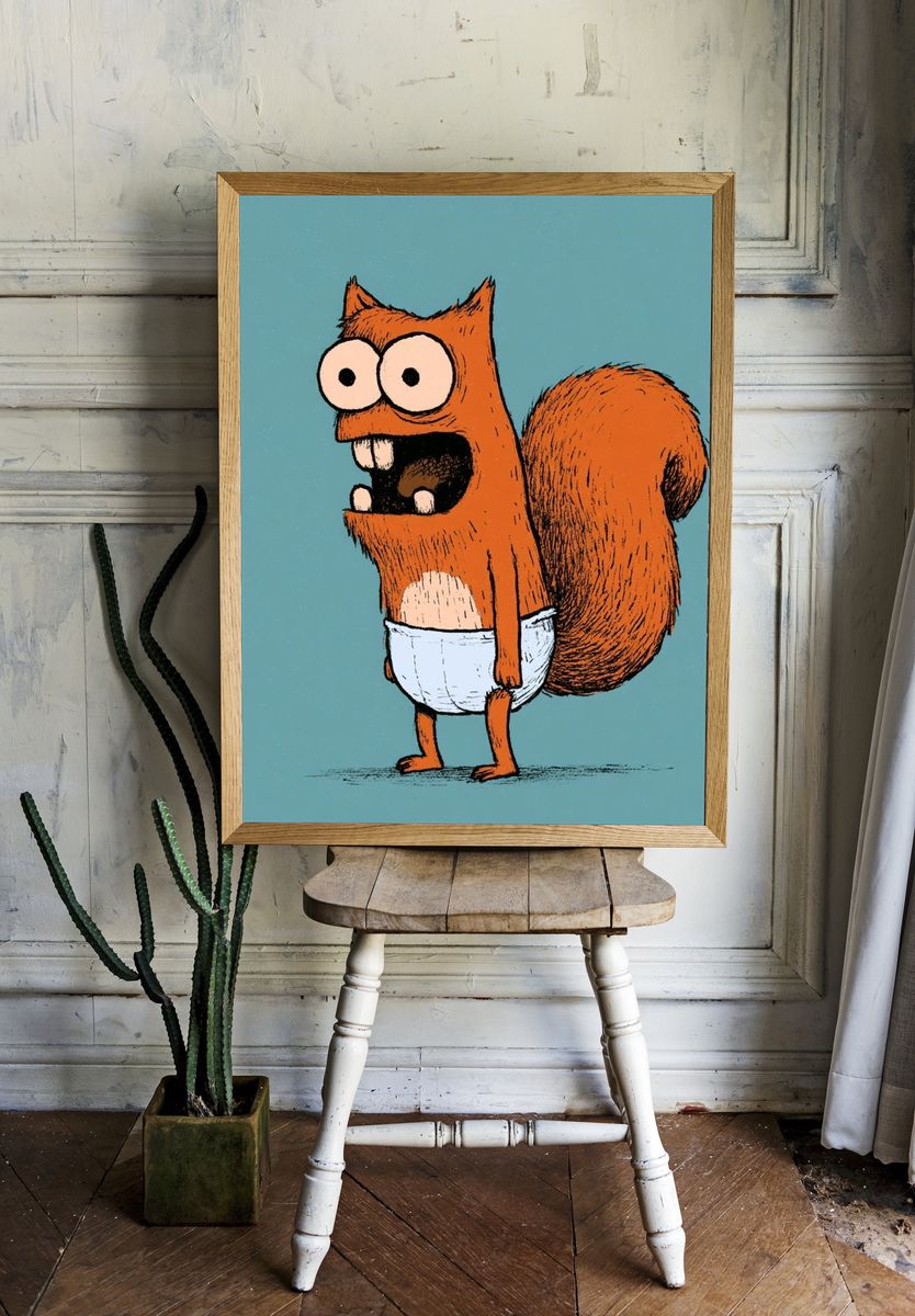 Cartoon Squirrel Illustration Poster. — room view 1