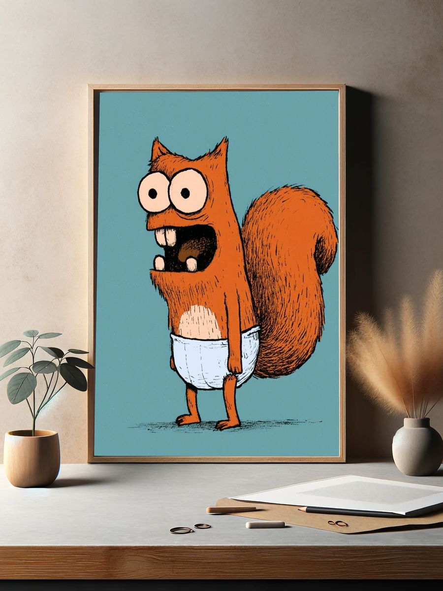 Cartoon Squirrel Illustration Poster. — room view 2