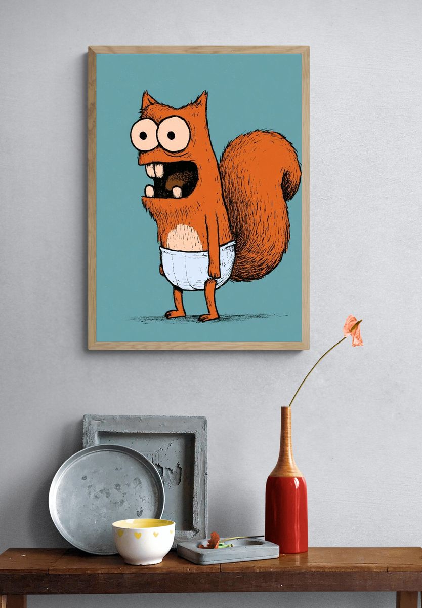 Cartoon Squirrel Illustration Poster. — room view 3