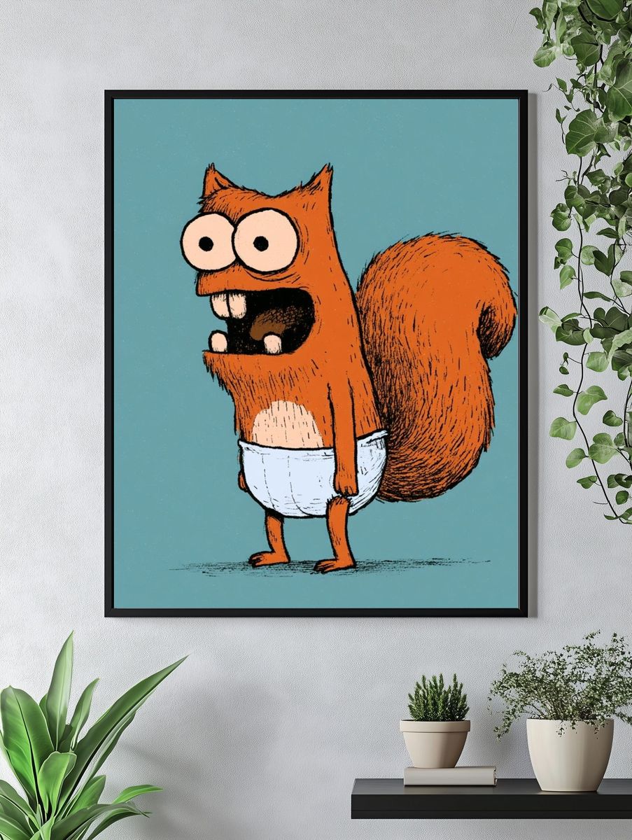 Cartoon Squirrel Illustration Poster. — room view 4