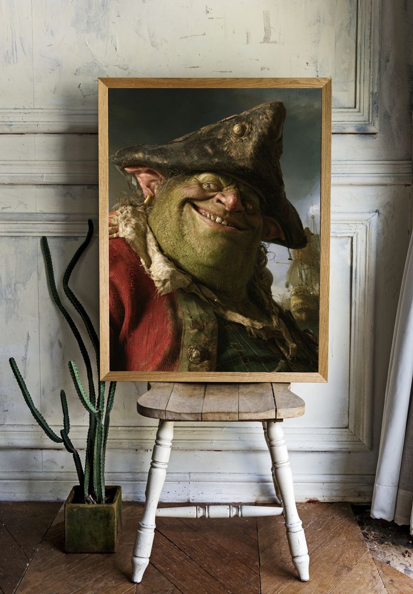 Smiling Pirate Goblin Illustration Print. room preview