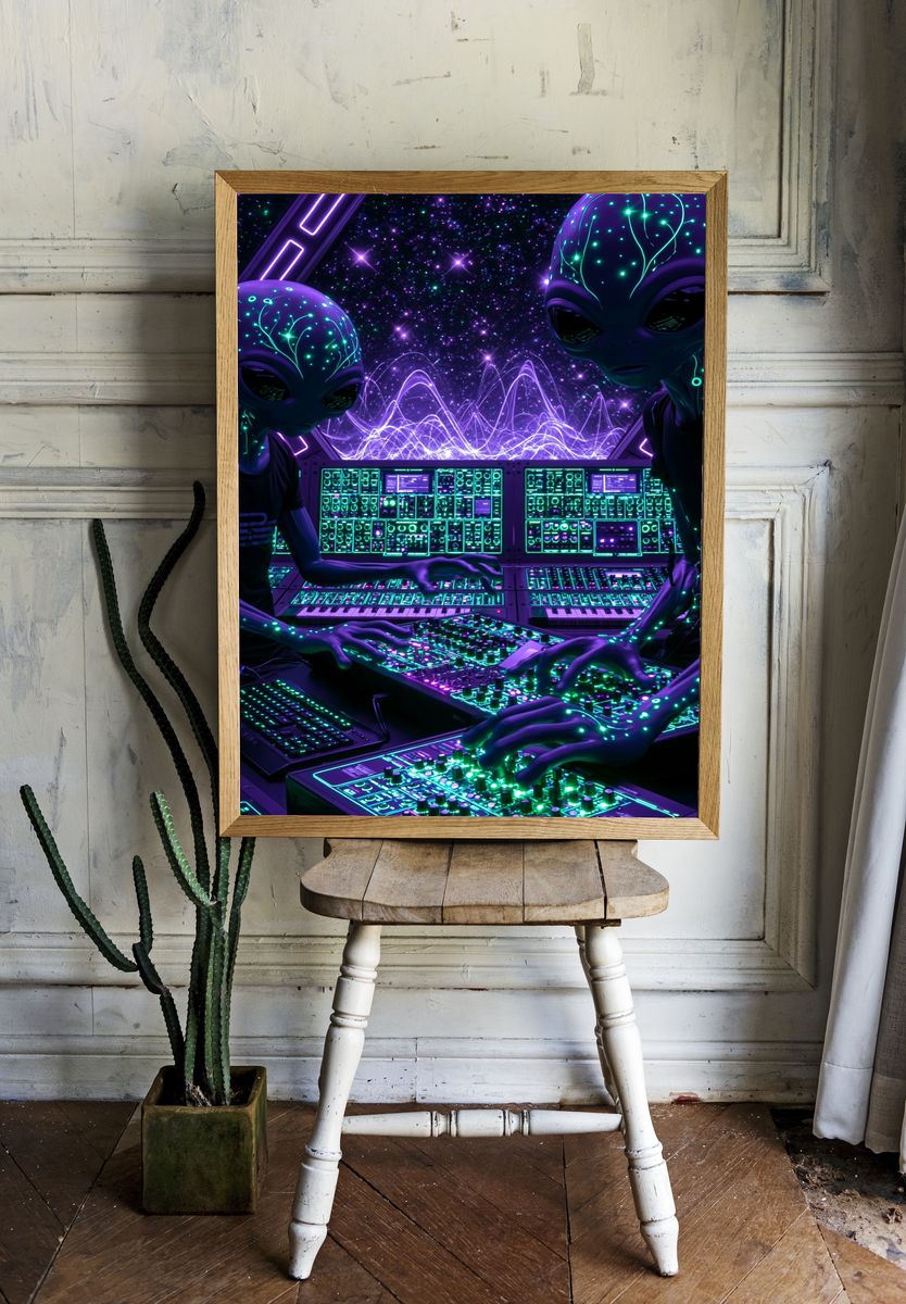 Alien Synthwave Control Room Poster. — room view 1