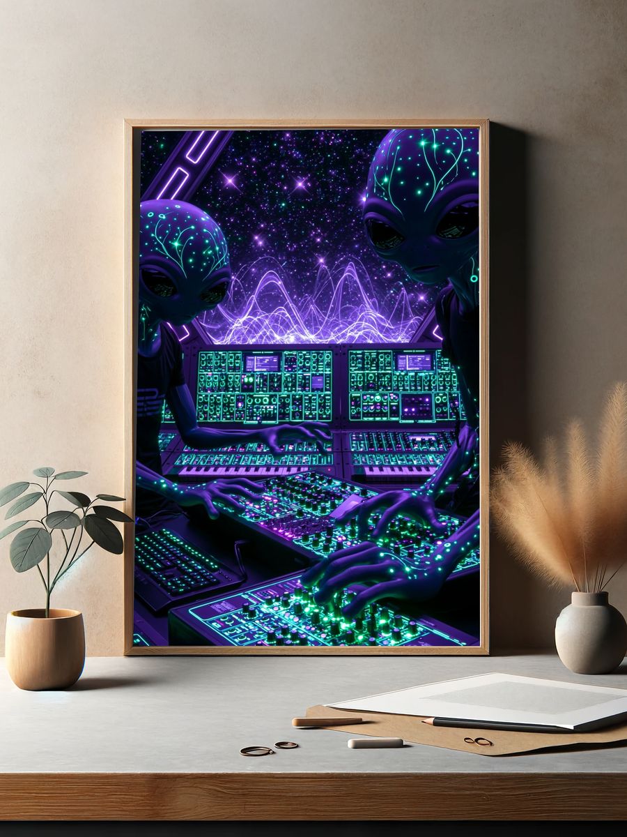 Alien Synthwave Control Room Poster. — room view 2
