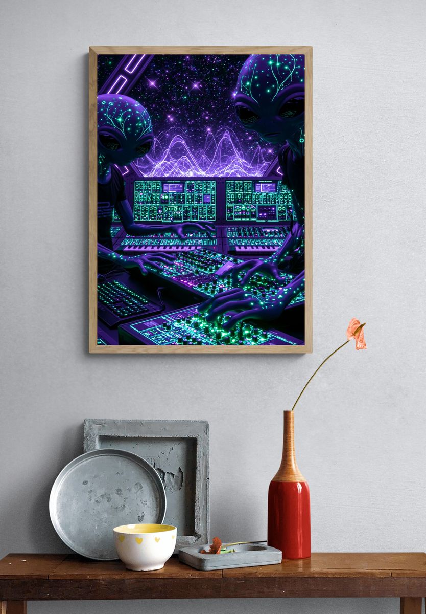 Alien Synthwave Control Room Poster. — room view 3