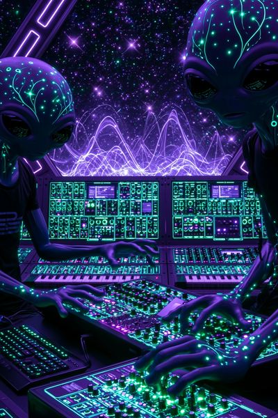 Alien Synthwave Control Room Poster. poster