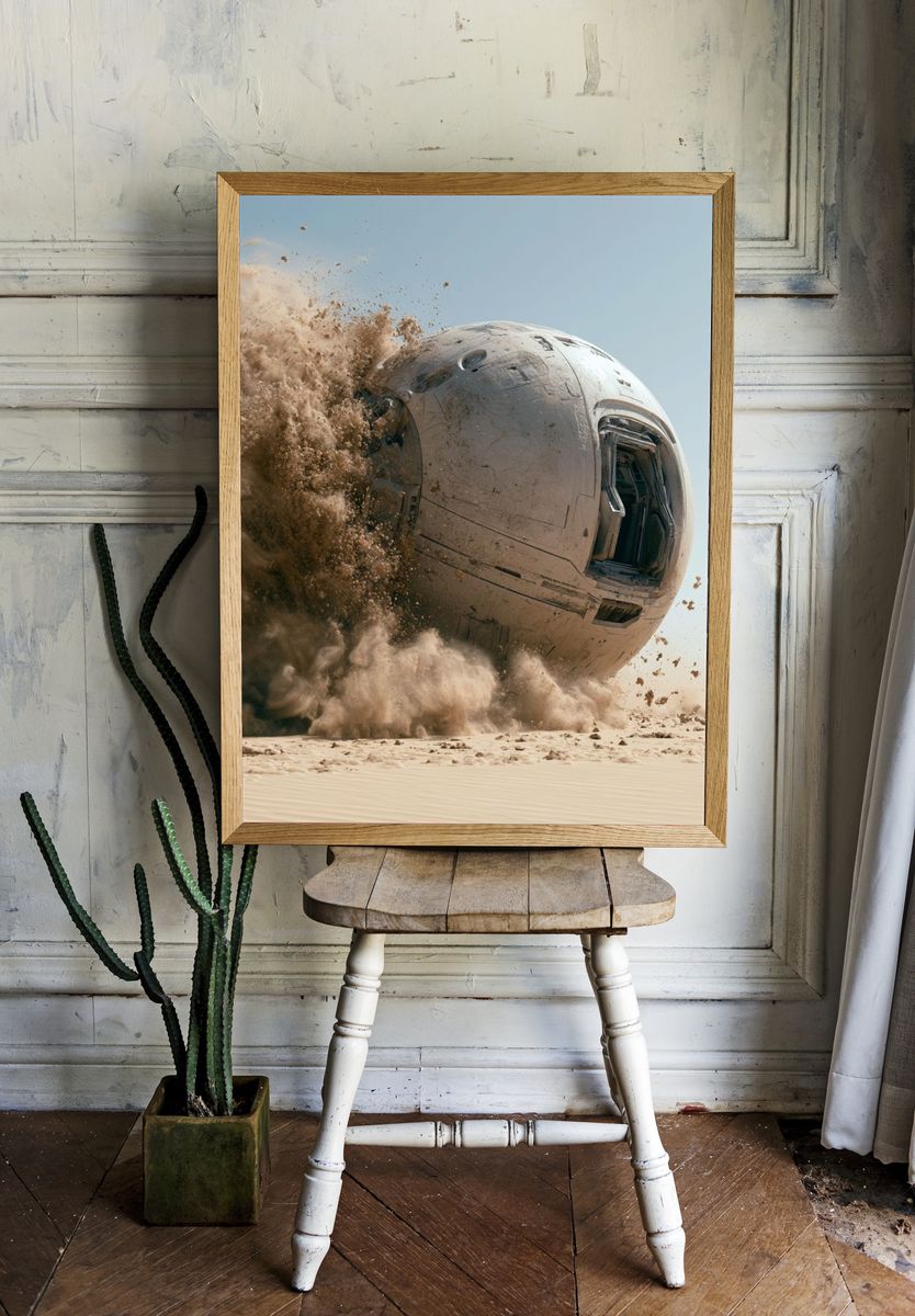 Desert Crash Pod Sci-Fi Poster. room preview