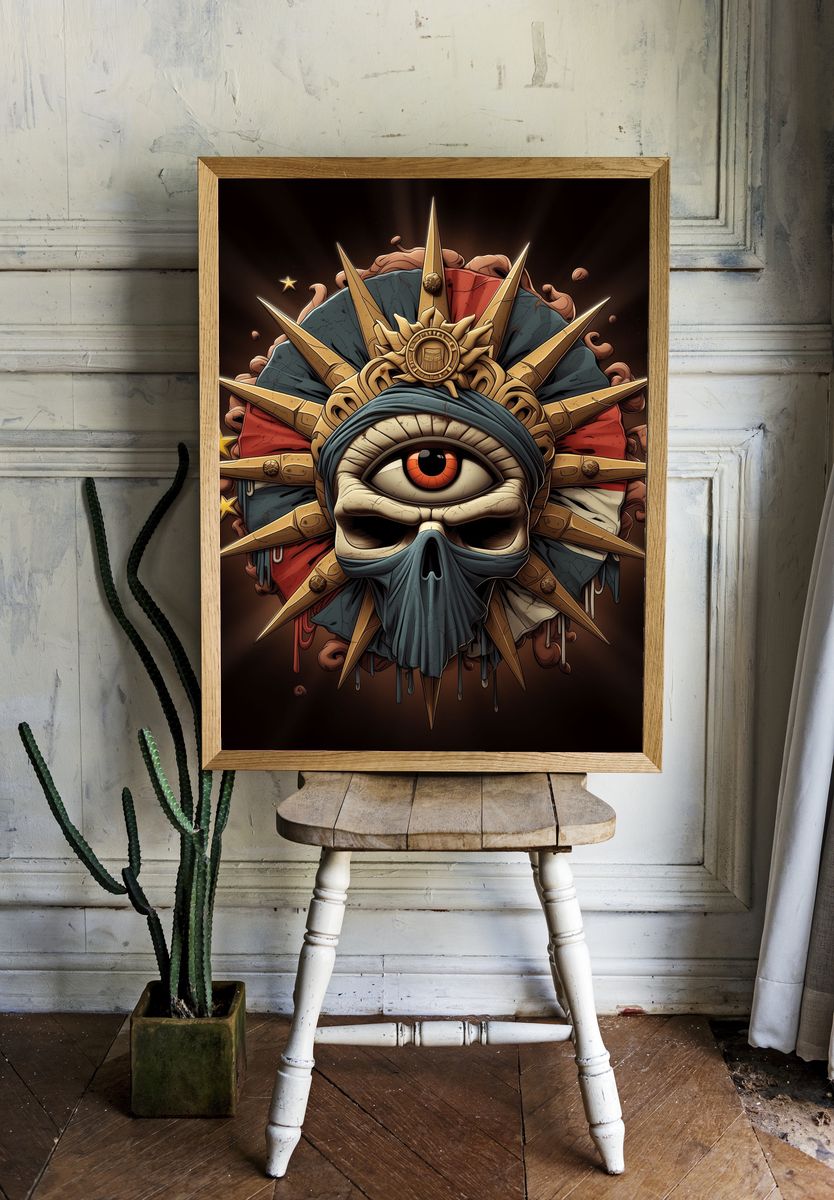 Cyclops Skull Emblem Illustration Poster. — room view 1