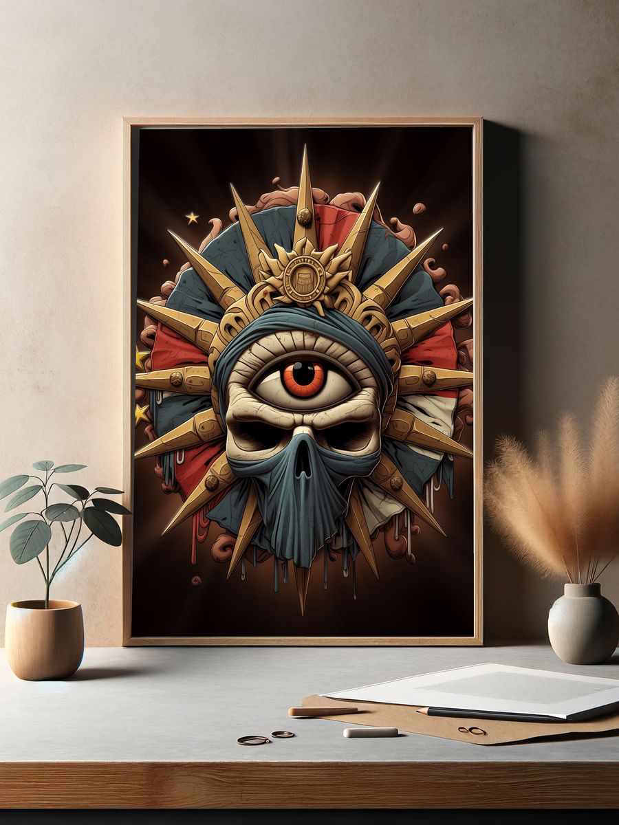 Cyclops Skull Emblem Illustration Poster. — room view 2