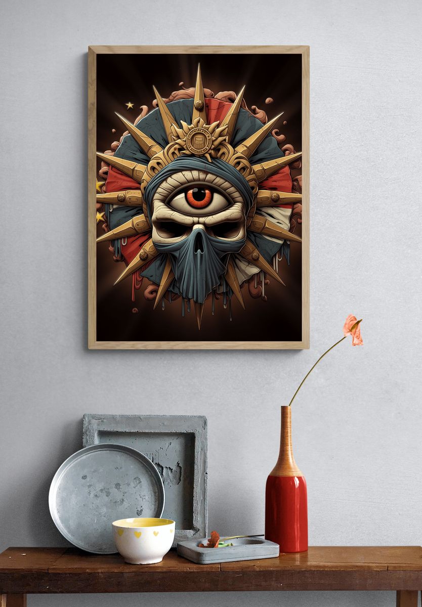 Cyclops Skull Emblem Illustration Poster. — room view 3
