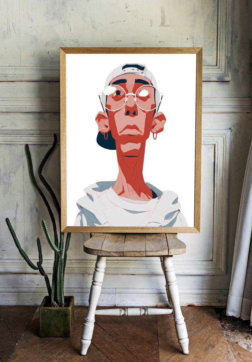 Stylized Portrait Illustration Poster. — room view 1