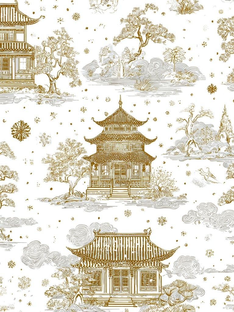 Japanese Pagoda Toile Print. poster — illustration art