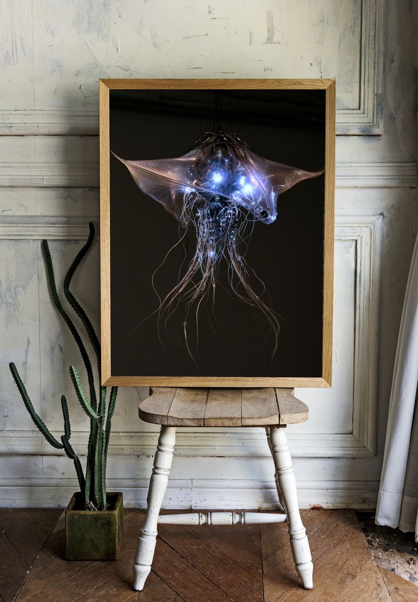 Bioluminescent Jellyfish Digital Art Poster. — room view 1