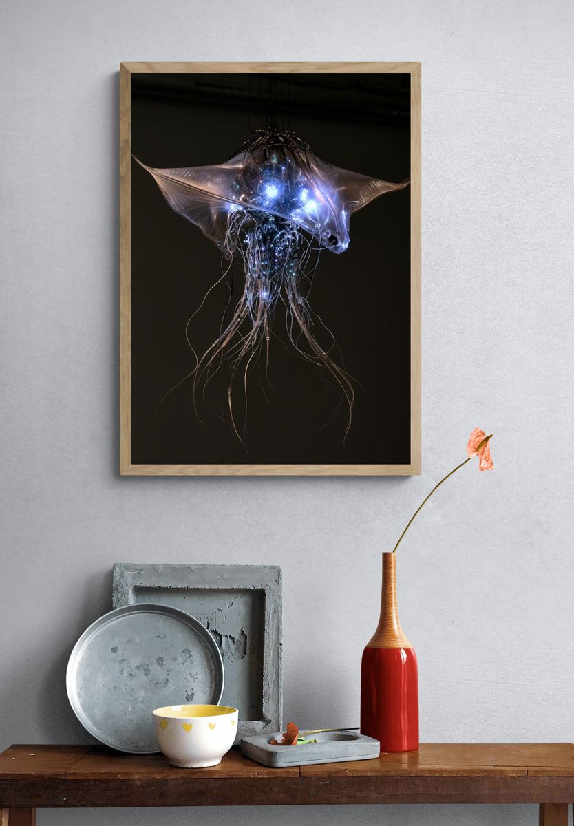 Bioluminescent Jellyfish Digital Art Poster. — room view 3