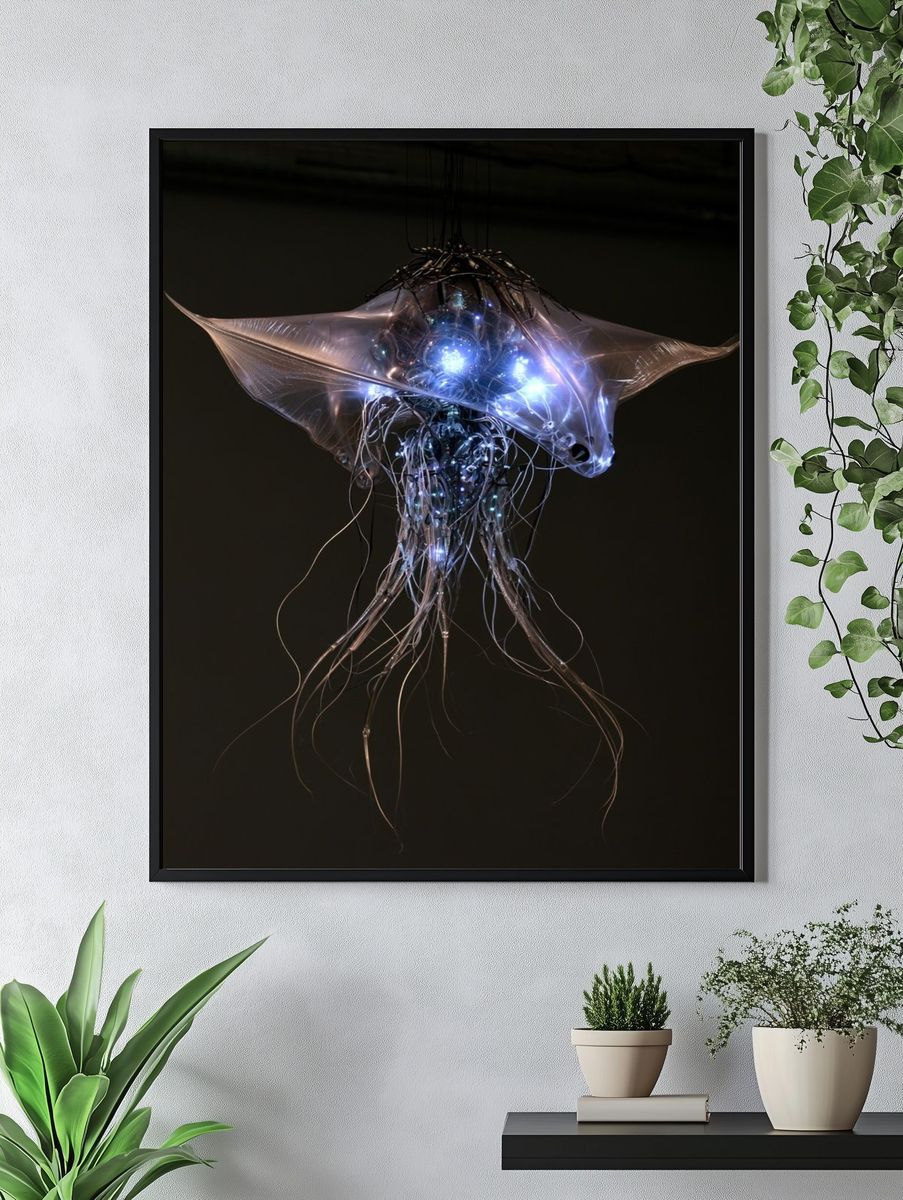 Bioluminescent Jellyfish Digital Art Poster. — room view 4