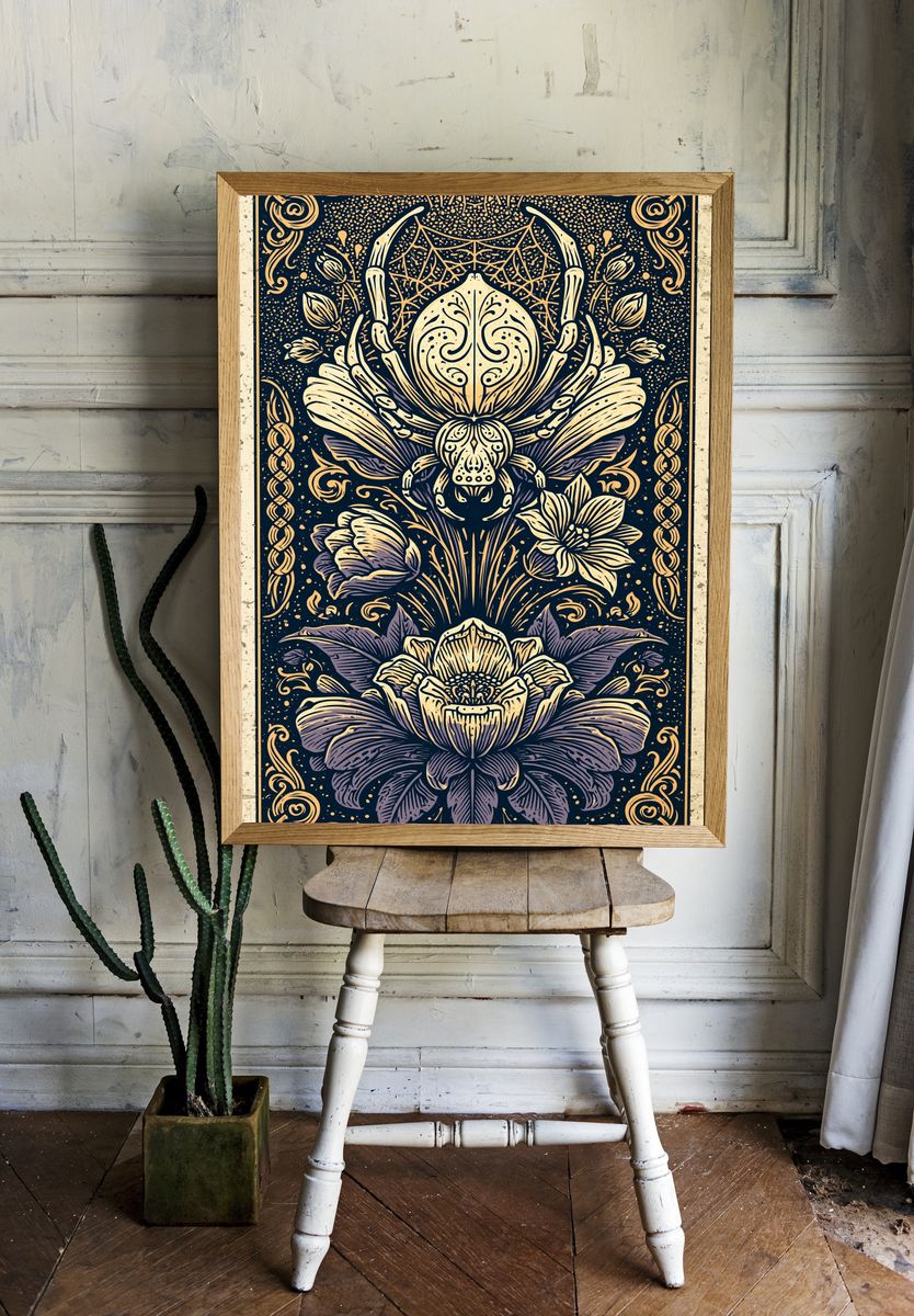 Ornate Beetle Floral Illustration Poster. room preview