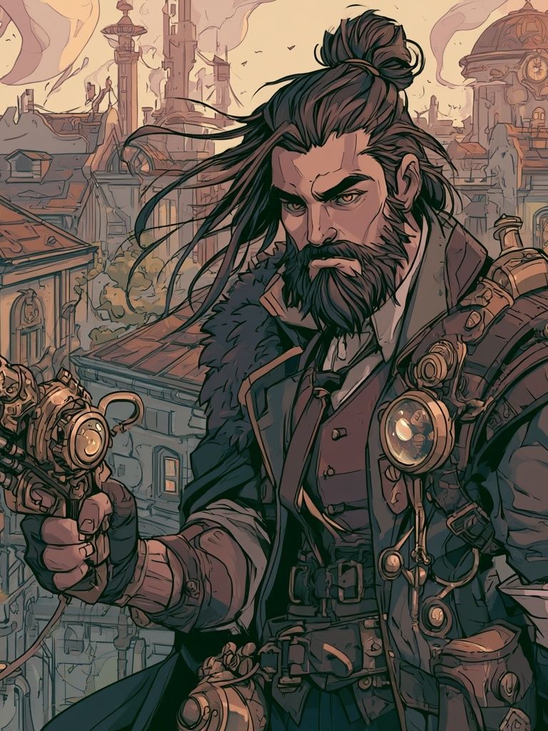 Steampunk Gunslinger Illustration Print. poster detail