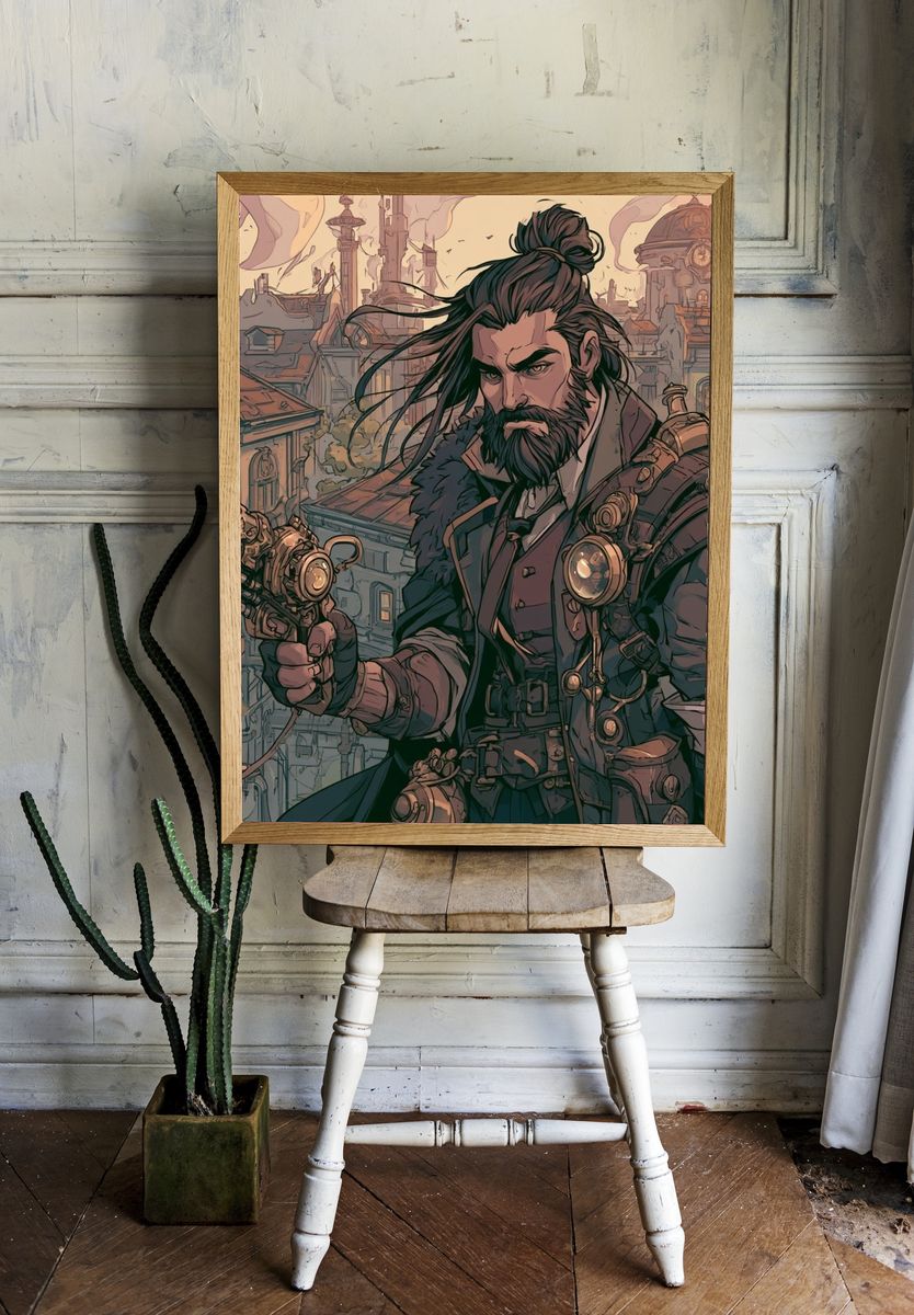 Steampunk Gunslinger Illustration Print. room preview