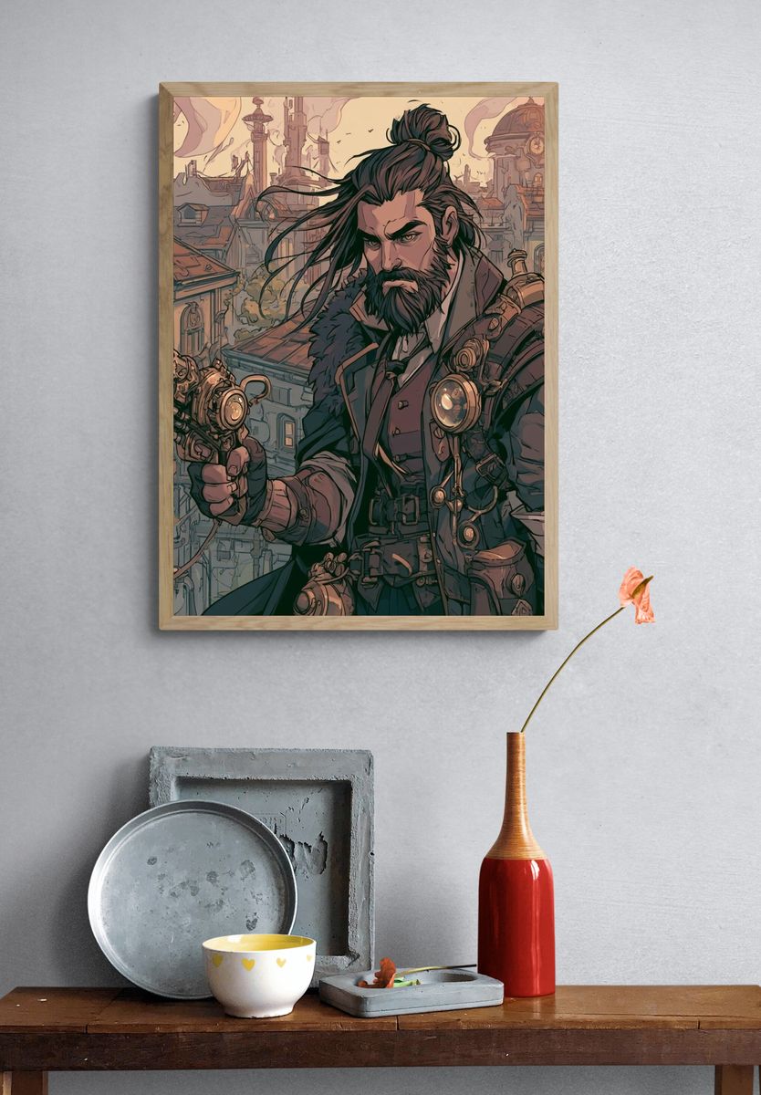 Steampunk Gunslinger Illustration Print. — room view 3