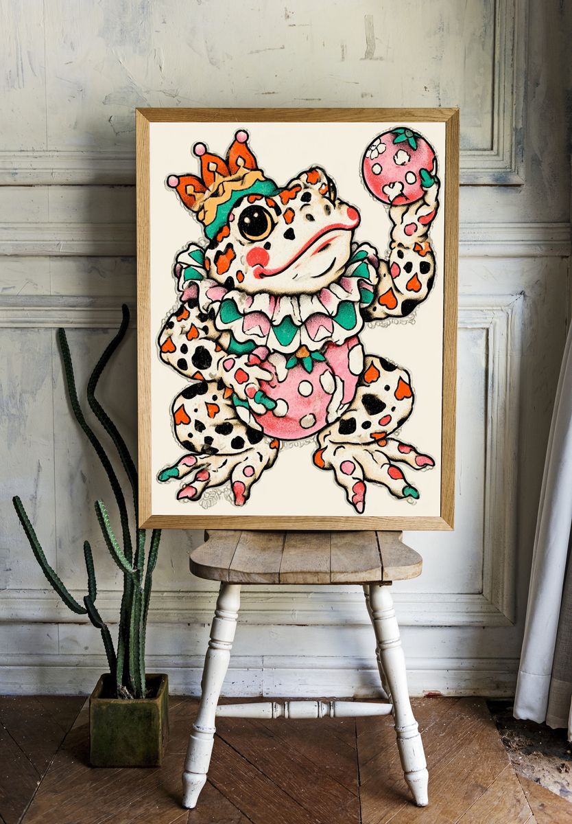 Whimsical Frog Illustration Poster. room preview