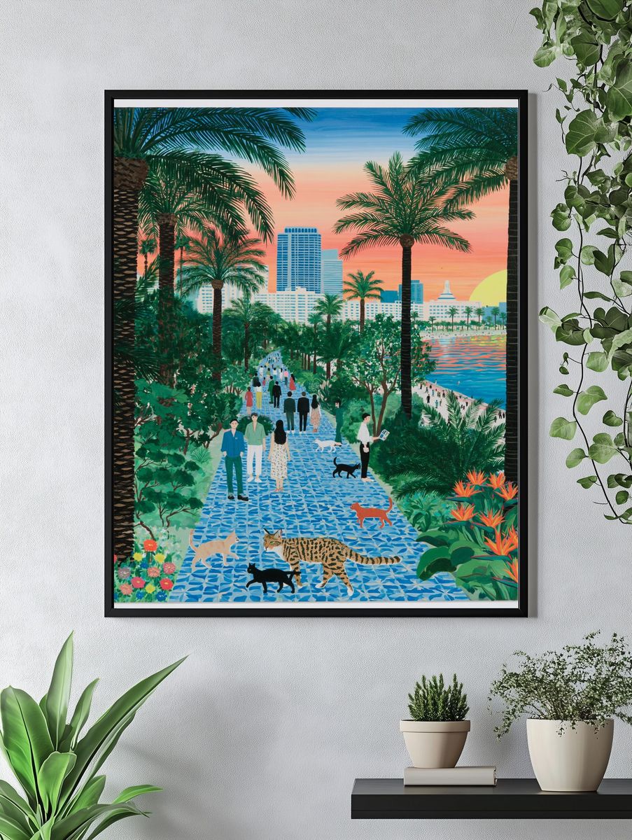 Palm Beach Sunset Illustration Poster. — room view 4