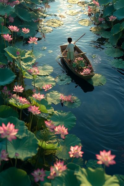 Lotus Boat Dreamscape Illustration Poster.