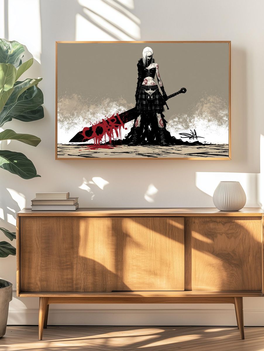 Dark Fantasy Warrior Illustration Poster. — room view 3