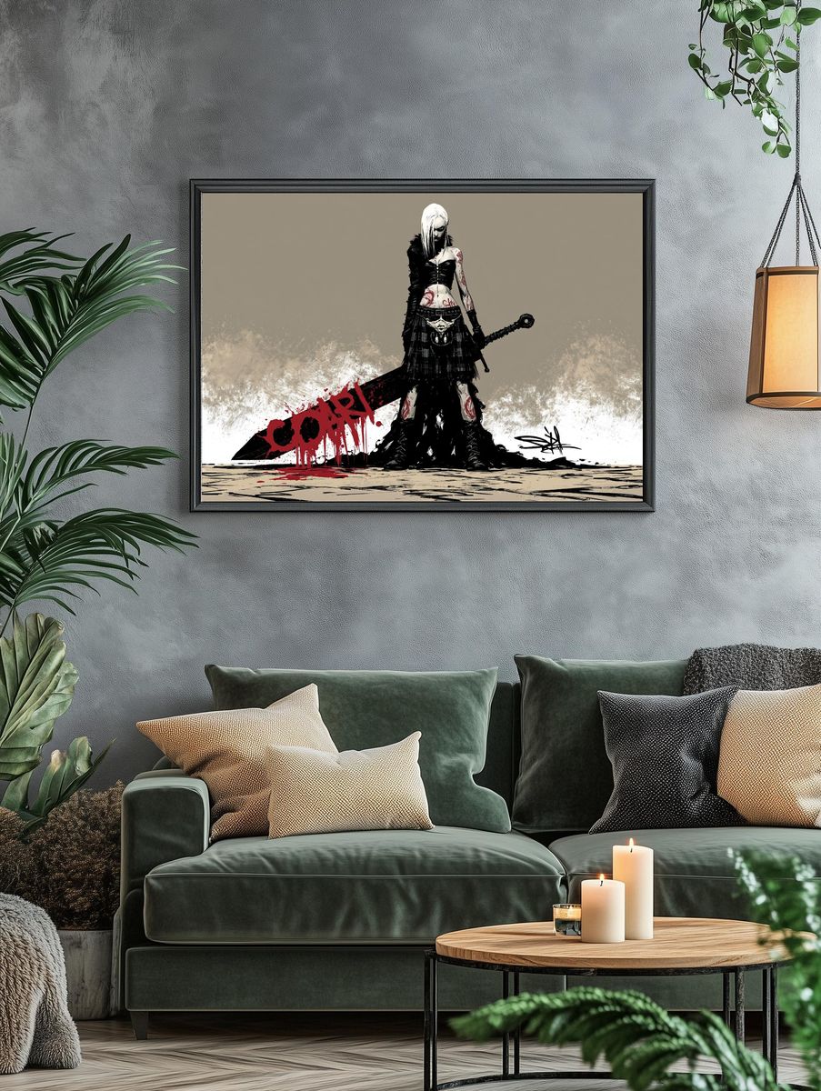 Dark Fantasy Warrior Illustration Poster. — room view 4